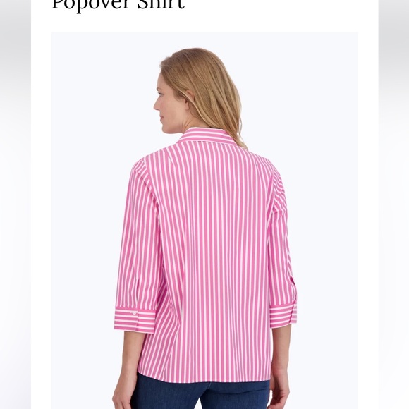 Foxcroft for Appleseed’s Sophia Stretch No Iron Stripe Popover Shirt - Picture 3 of 9